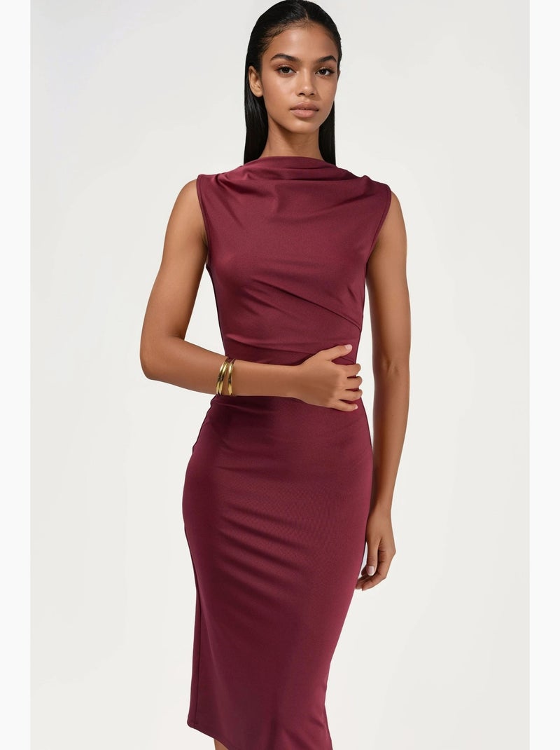 Vestido midi con volantes y cuello redondo hiccup Rojo burdeos - Kiabi
