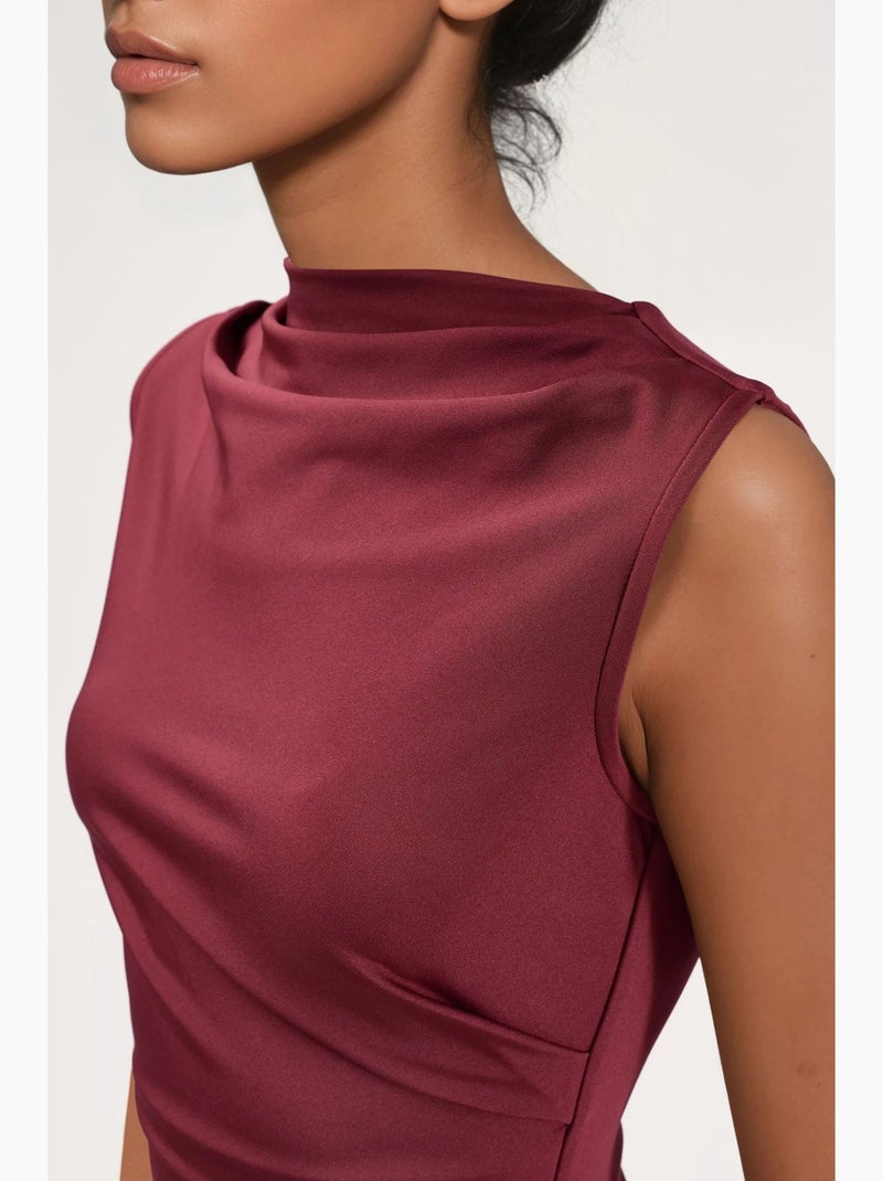 Vestido midi con volantes y cuello redondo hiccup Rojo burdeos - Kiabi