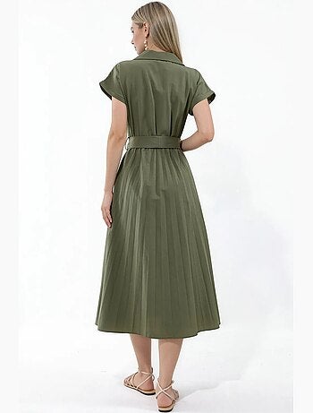 Vestido midi cruzado con cinturón busem