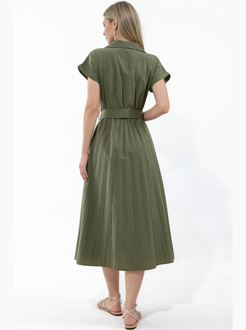 Vestido midi cruzado con cinturón busem Caqui - Kiabi