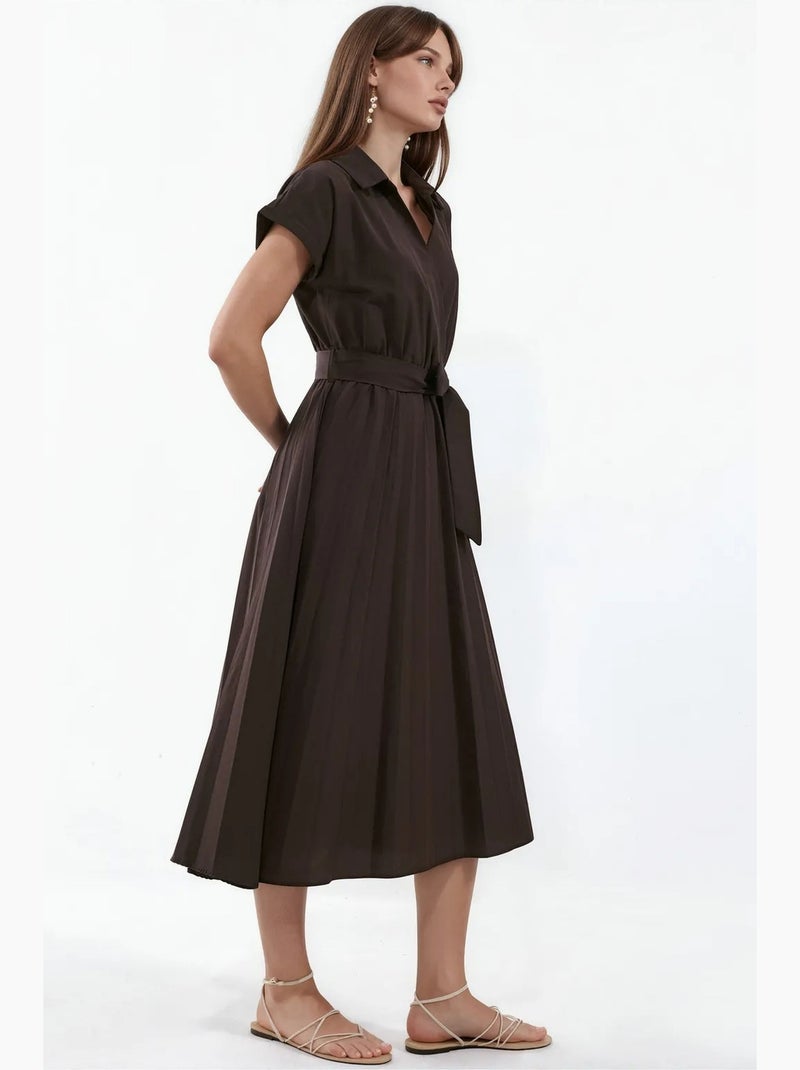 Vestido midi cruzado con cinturón busem Marrón - Kiabi