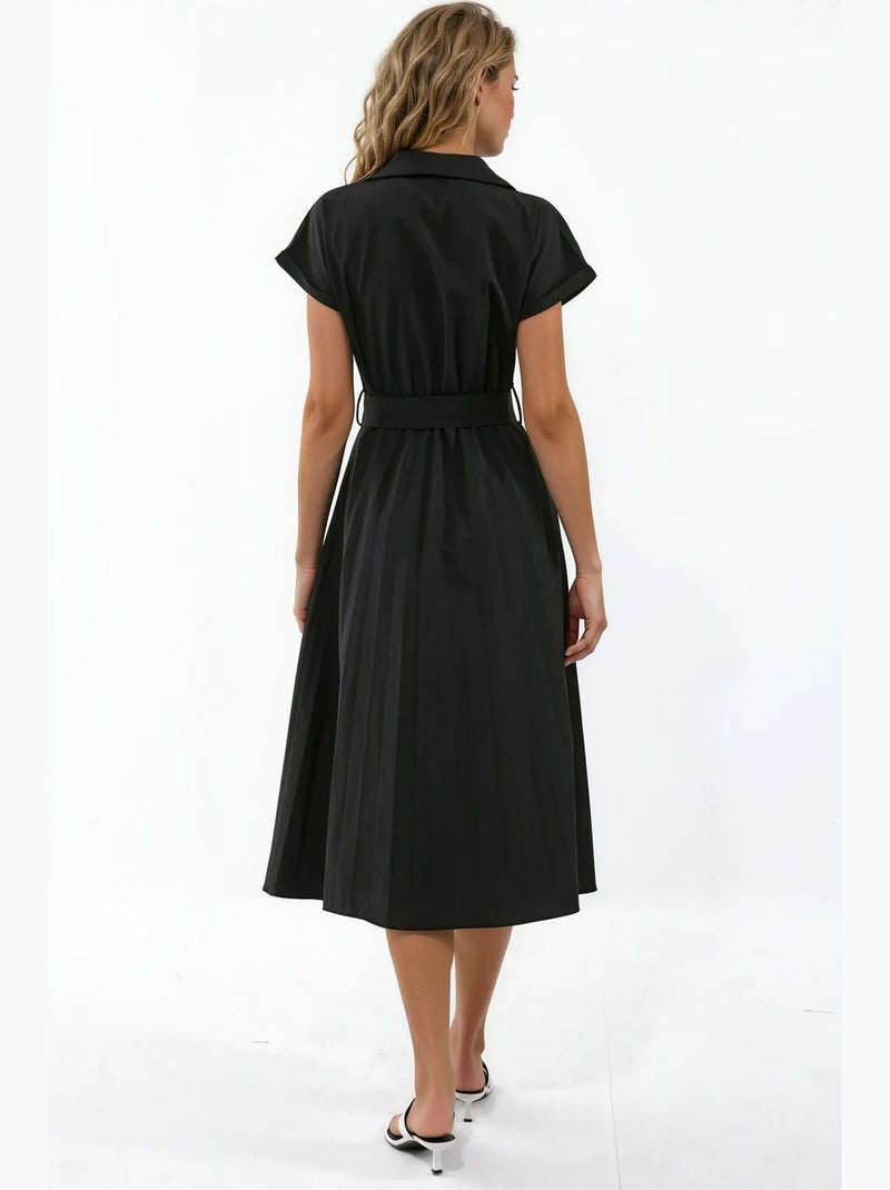 Vestido midi cruzado con cinturón busem Negro - Kiabi