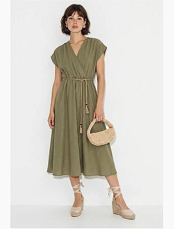 Vestido midi cruzado con cinturón lucci
