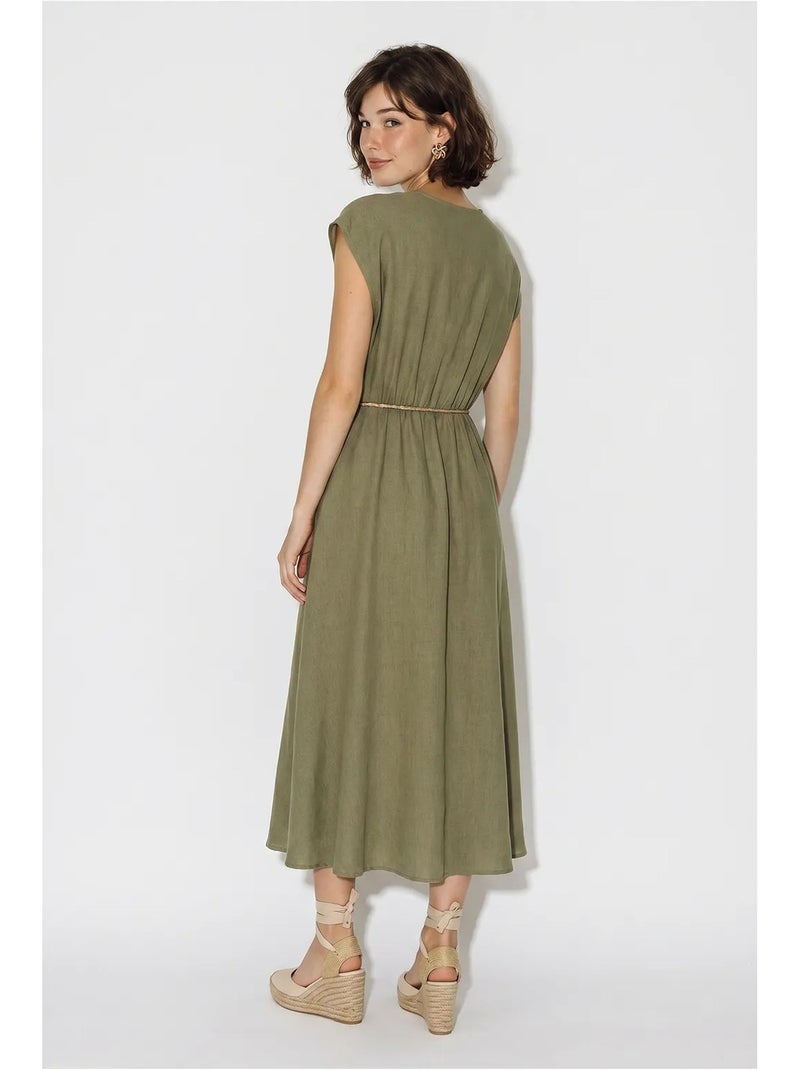 Vestido midi cruzado con cinturón lucci Caqui - Kiabi