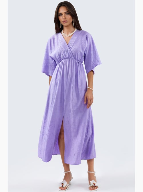Vestido midi cruzado con cuello en v y mangas tres cuartos busem - Kiabi
