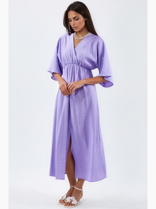 Vestido midi cruzado con cuello en v y mangas tres cuartos busem - Kiabi
