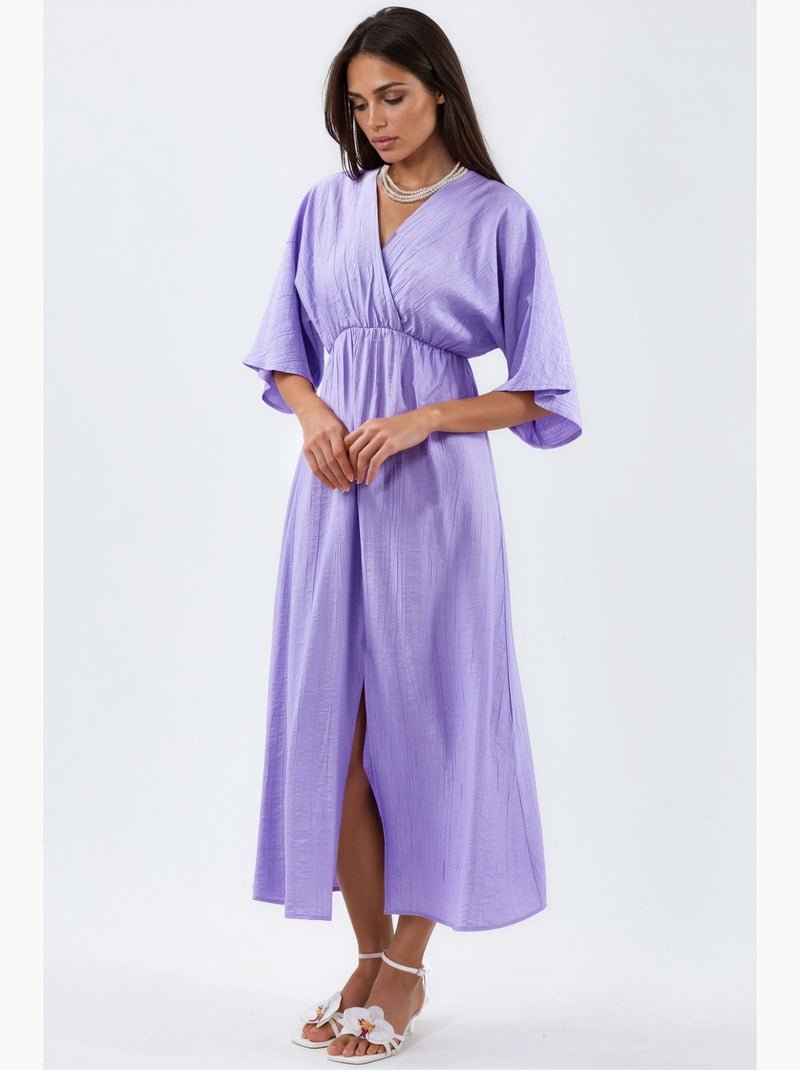 Vestido midi cruzado con cuello en v y mangas tres cuartos busem Lavanda - Kiabi