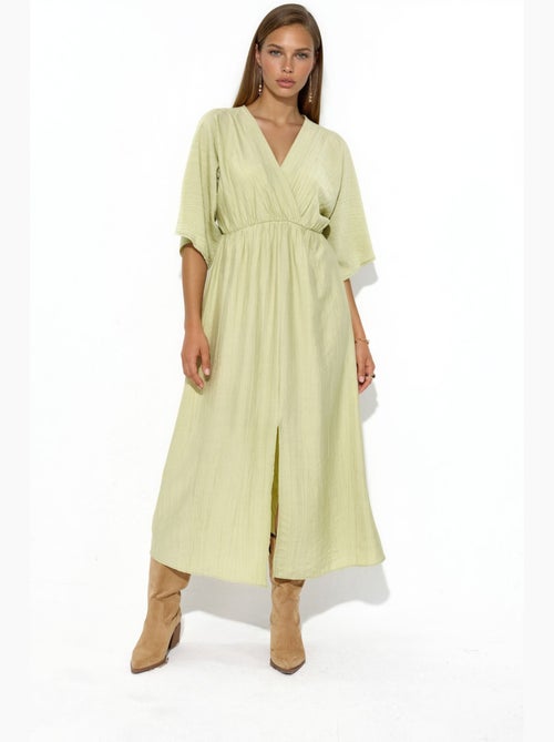 Vestido midi cruzado con cuello en v y mangas tres cuartos busem - Kiabi