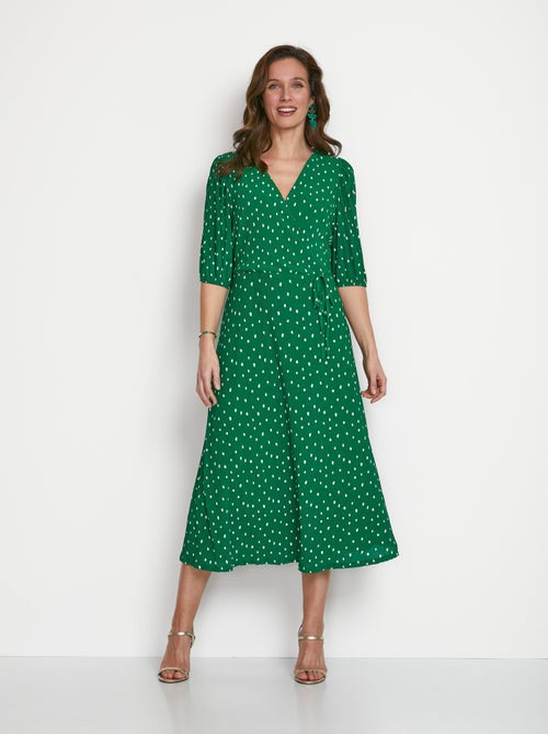 Vestido midi cruzado de lunares - Afibel - Kiabi