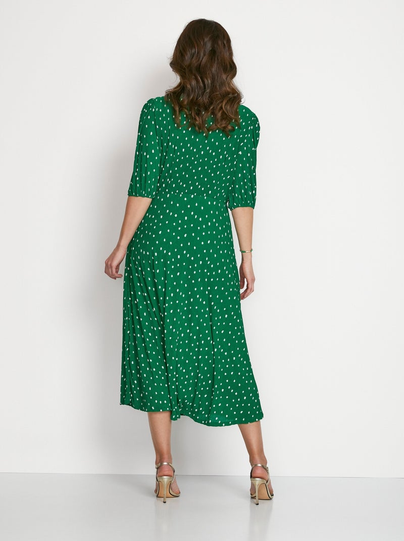 Vestido midi cruzado de lunares - Afibel Verde - Kiabi