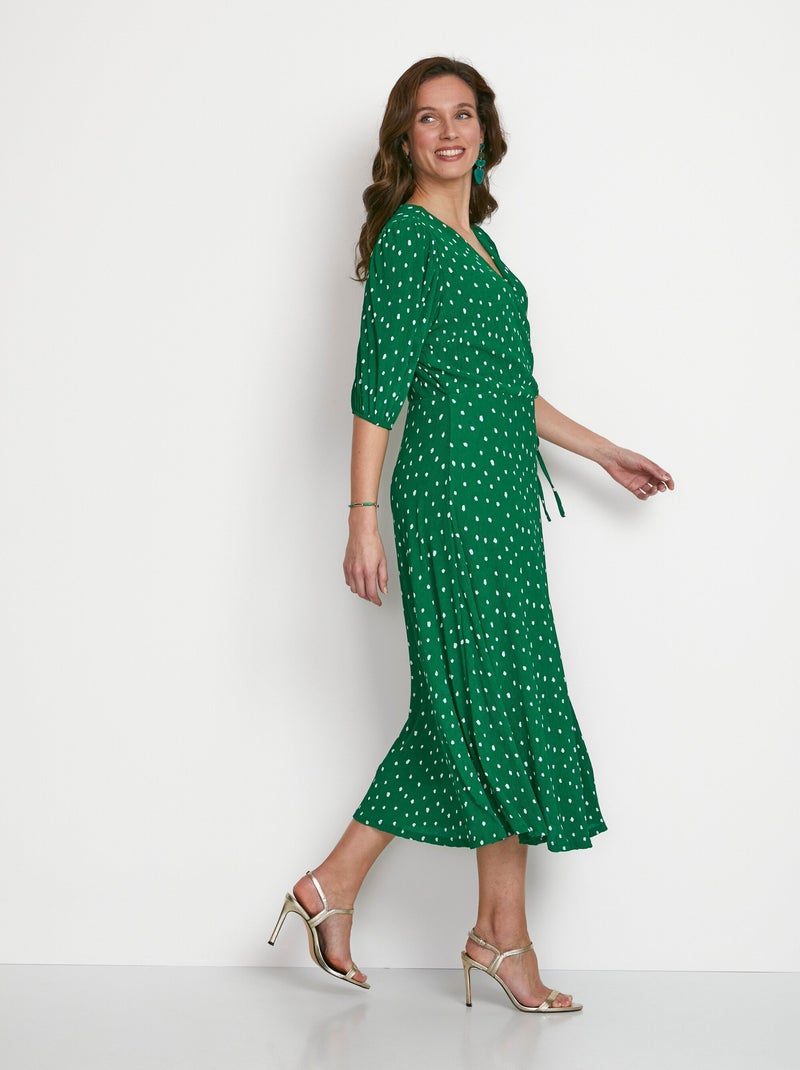 Vestido midi cruzado de lunares - Afibel Verde - Kiabi