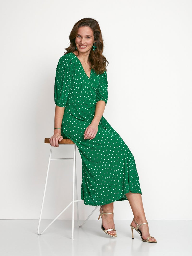 Vestido midi cruzado de lunares - Afibel Verde - Kiabi