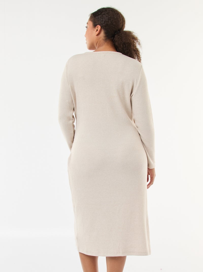 Vestido midi cruzado de punto Beige - Kiabi