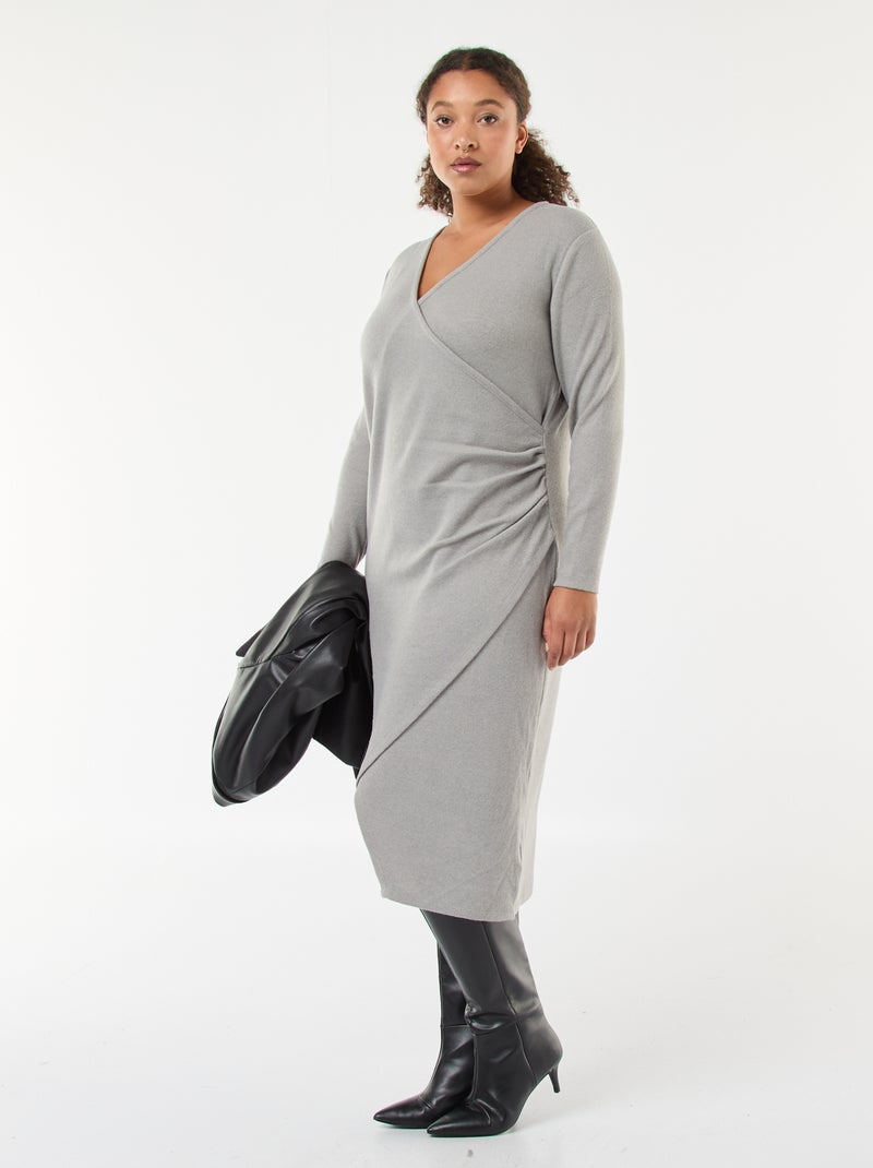 Vestido midi cruzado de punto Gris - Kiabi