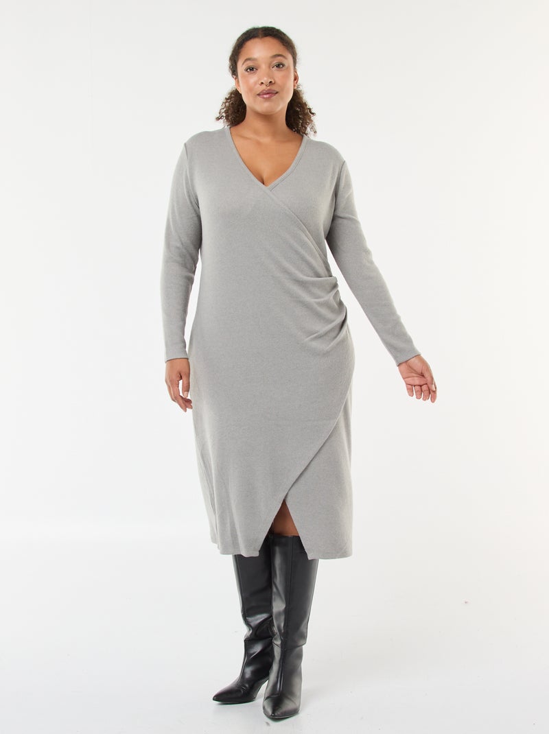 Vestido midi cruzado de punto Gris - Kiabi