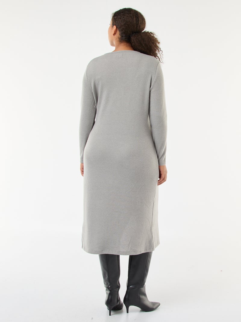 Vestido midi cruzado de punto Gris - Kiabi