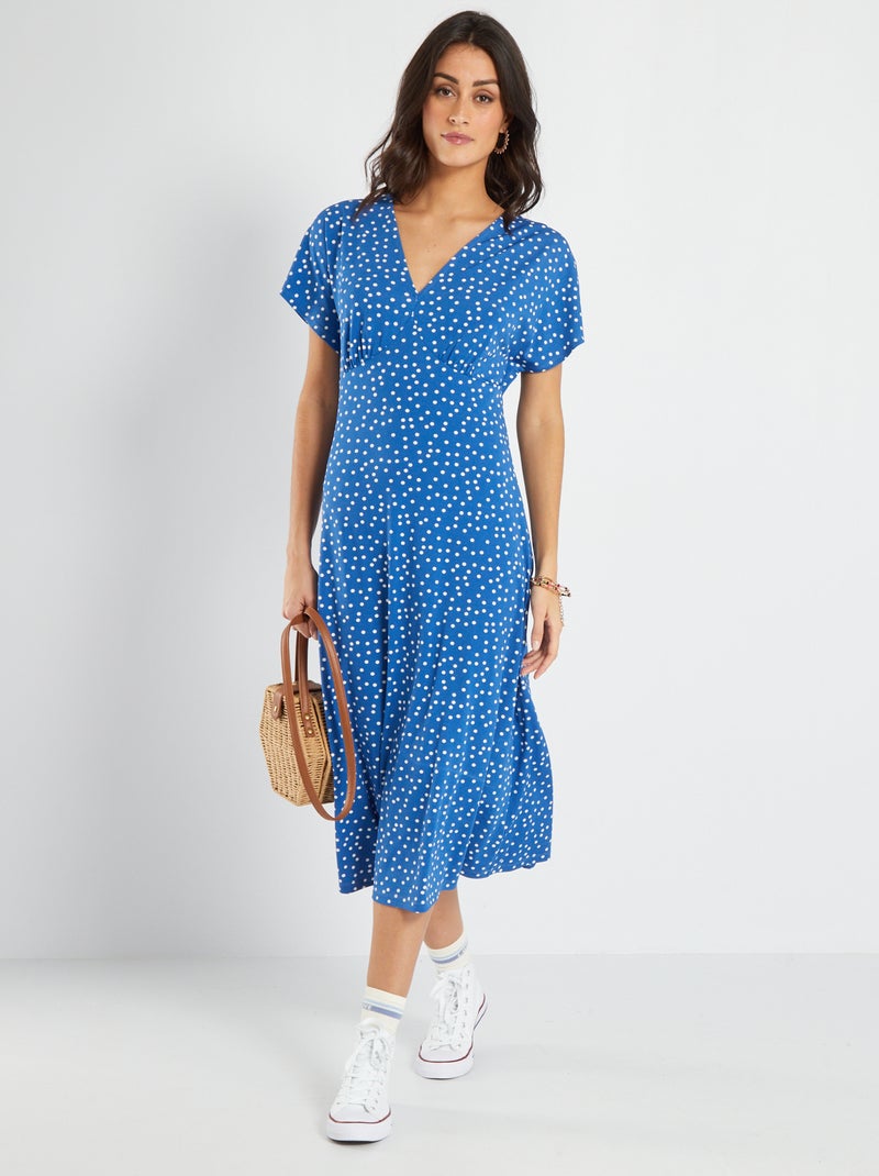 Vestido midi cuello de pico motivos AZUL - Kiabi