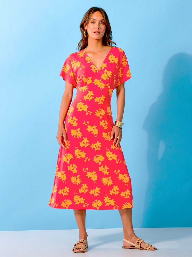 Vestido midi cuello de pico motivos ROSA - Kiabi