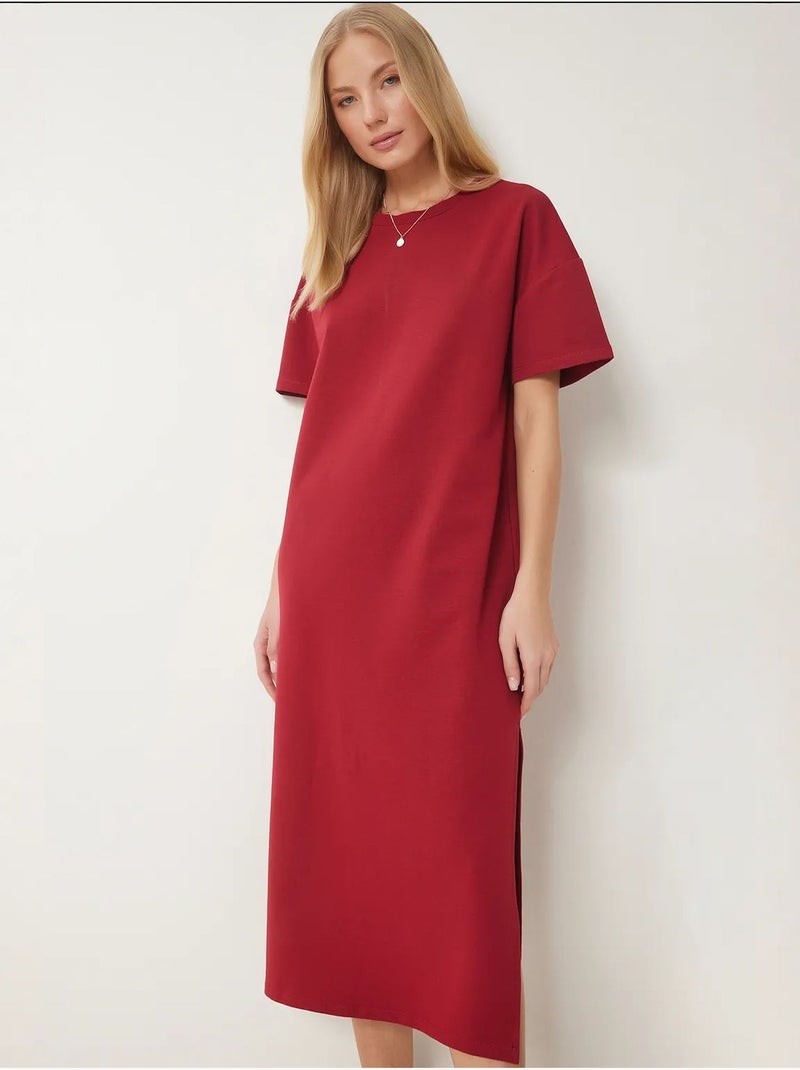 Vestido midi de algodón con abertura istanbul Rojo burdeos - Kiabi