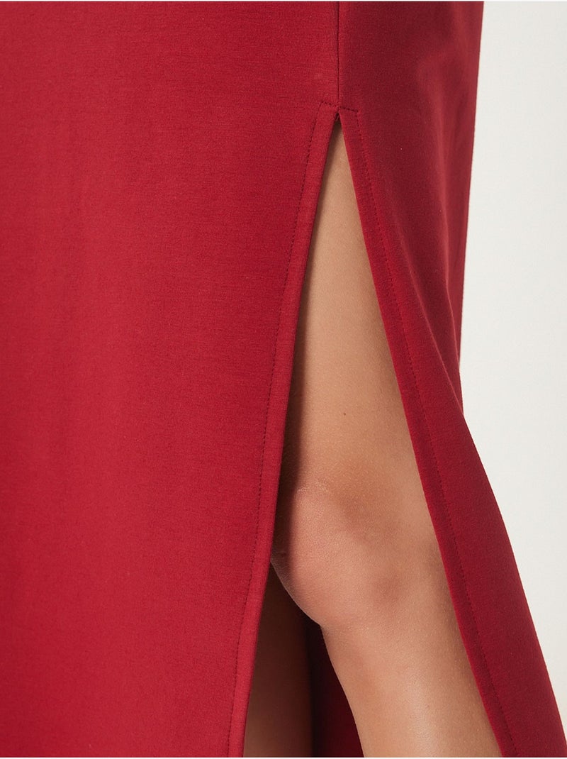 Vestido midi de algodón con abertura istanbul Rojo burdeos - Kiabi