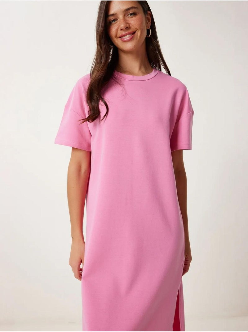 Vestido midi de algodón con abertura istanbul Rosa pálido - Kiabi