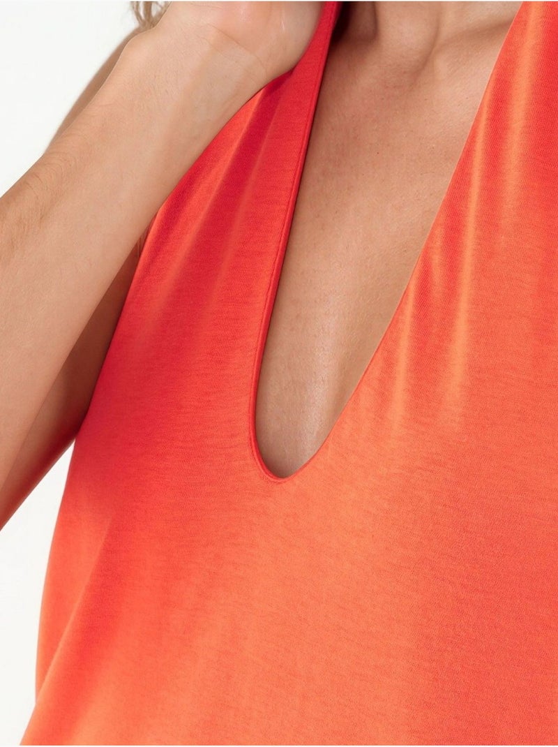 Vestido midi de algodón con cuello halter y abertura busem Naranja - Kiabi