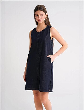 Vestido midi de algodón con cuello redondo y bolsillos de mixray