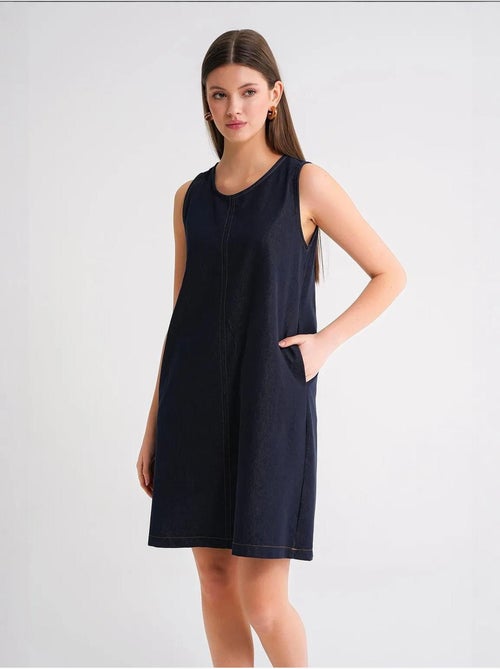 Vestido midi de algodón con cuello redondo y bolsillos de mixray - Kiabi