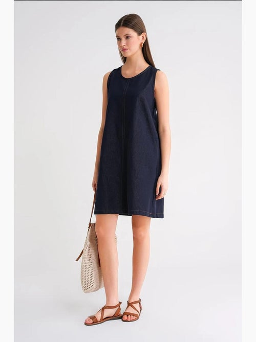 Vestido midi de algodón con cuello redondo y bolsillos de mixray - Kiabi