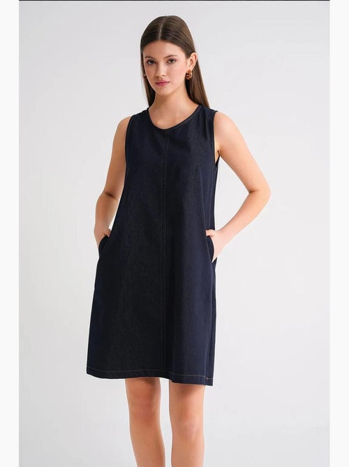 Vestido midi de algodón con cuello redondo y bolsillos de mixray - Kiabi