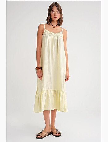 Vestido midi de algodón con detalle de volantes mixray