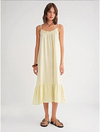 Vestido midi de algodón con detalle de volantes mixray