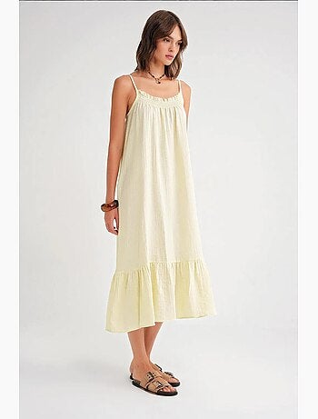 Vestido midi de algodón con detalle de volantes mixray