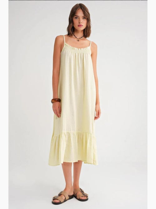 Vestido midi de algodón con detalle de volantes mixray - Kiabi Vestido midi de algodón con detalle de volantes mixray - Kiabi