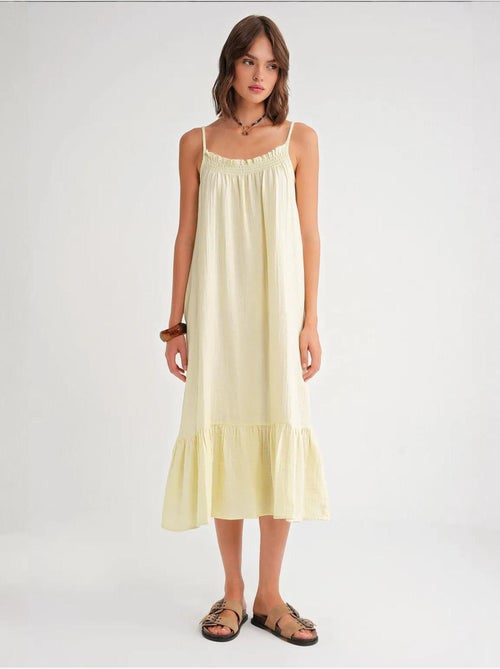 Vestido midi de algodón con detalle de volantes mixray - Kiabi Vestido midi de algodón con detalle de volantes mixray - Kiabi