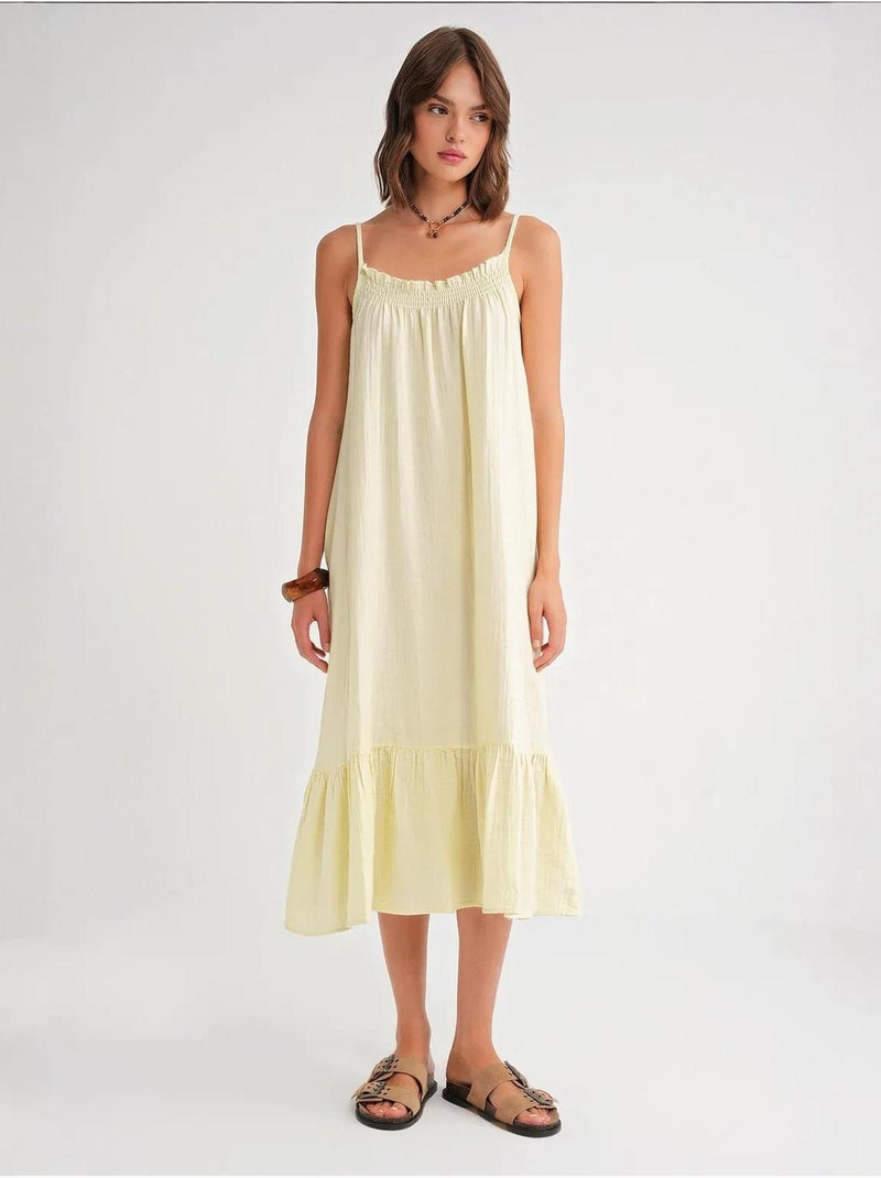 Vestido midi de algodón con detalle de volantes mixray Amarillo limón - Kiabi