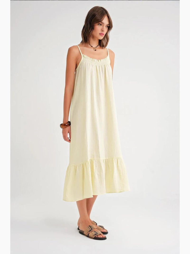 Vestido midi de algodón con detalle de volantes mixray Amarillo limón - Kiabi