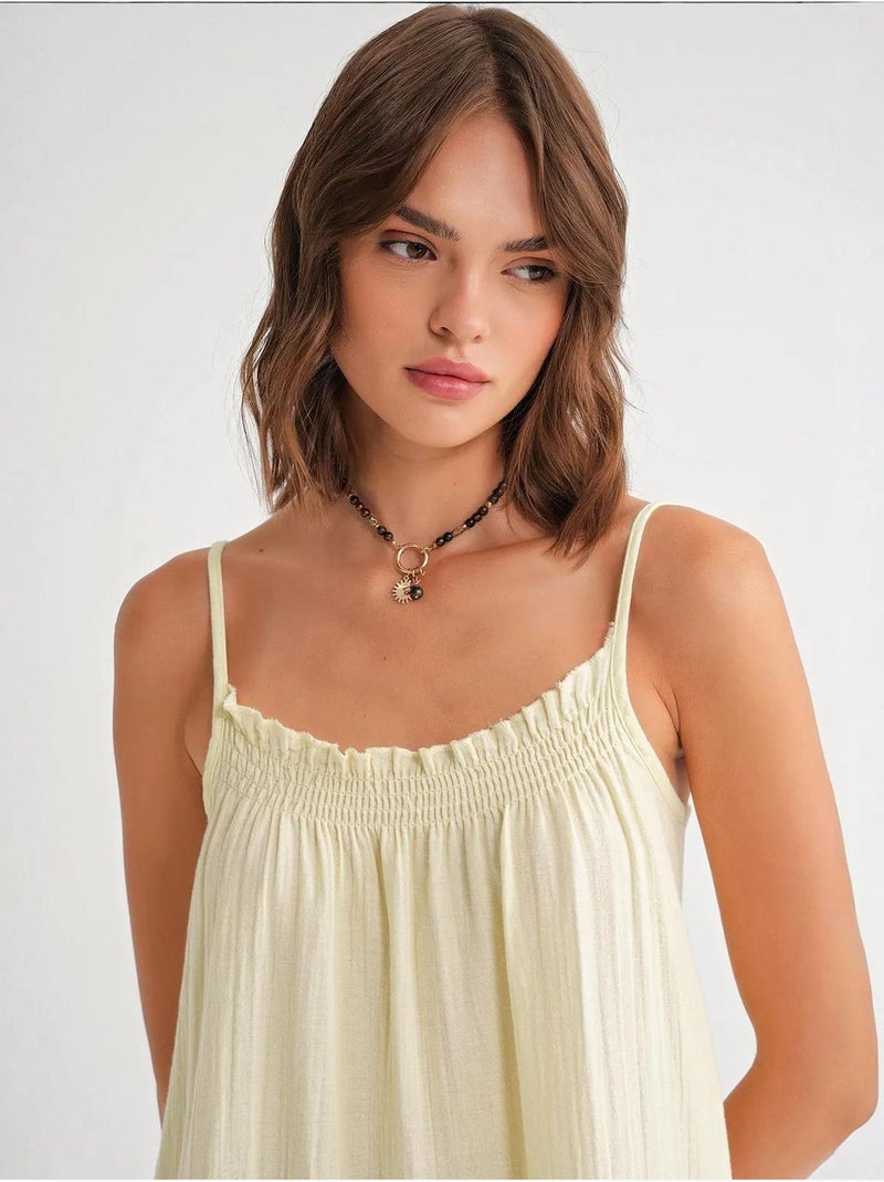 Vestido midi de algodón con detalle de volantes mixray Amarillo limón - Kiabi