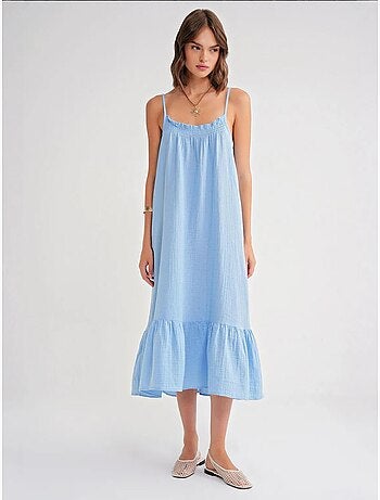 Vestido midi de algodón con detalle de volantes mixray