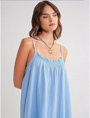 Vestido midi de algodón con detalle de volantes mixray