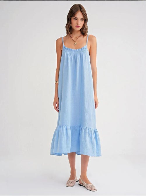 Vestido midi de algodón con detalle de volantes mixray - Kiabi Vestido midi de algodón con detalle de volantes mixray - Kiabi