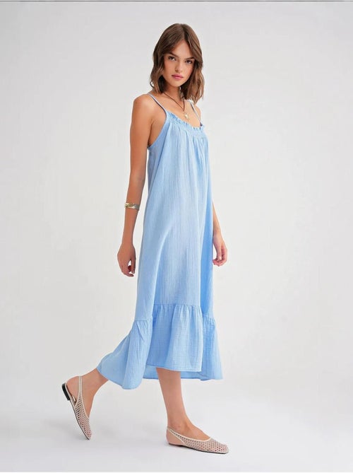 Vestido midi de algodón con detalle de volantes mixray - Kiabi Vestido midi de algodón con detalle de volantes mixray - Kiabi