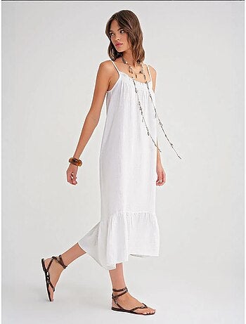 Vestido midi de algodón con detalle de volantes mixray