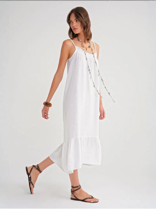 Vestido midi de algodón con detalle de volantes mixray - Kiabi Vestido midi de algodón con detalle de volantes mixray - Kiabi