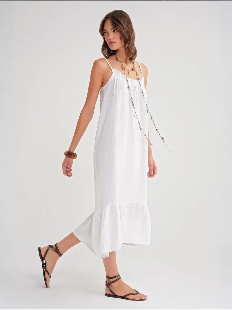 Vestido midi de algodón con detalle de volantes mixray Blanco - Kiabi