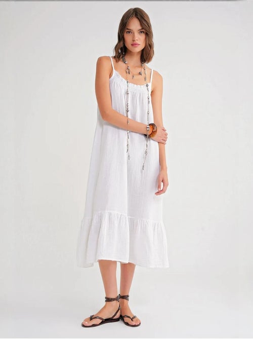 Vestido midi de algodón con detalle de volantes mixray - Kiabi Vestido midi de algodón con detalle de volantes mixray - Kiabi