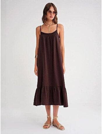 Vestido midi de algodón con detalle de volantes mixray