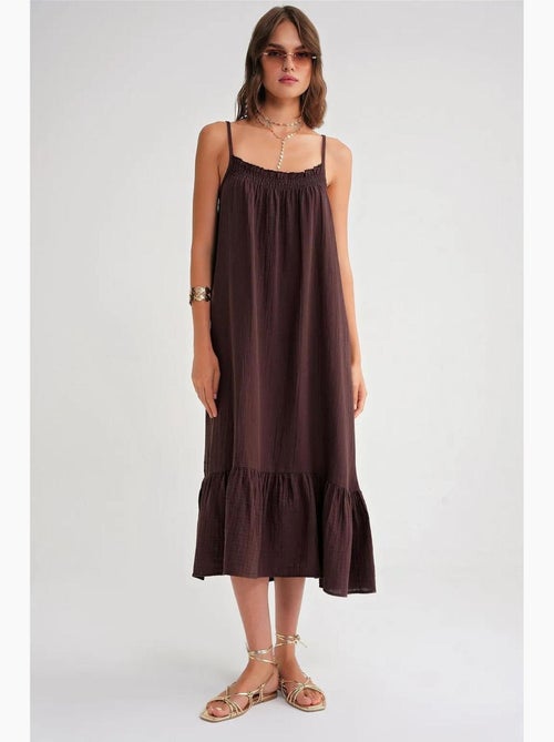 Vestido midi de algodón con detalle de volantes mixray - Kiabi Vestido midi de algodón con detalle de volantes mixray - Kiabi