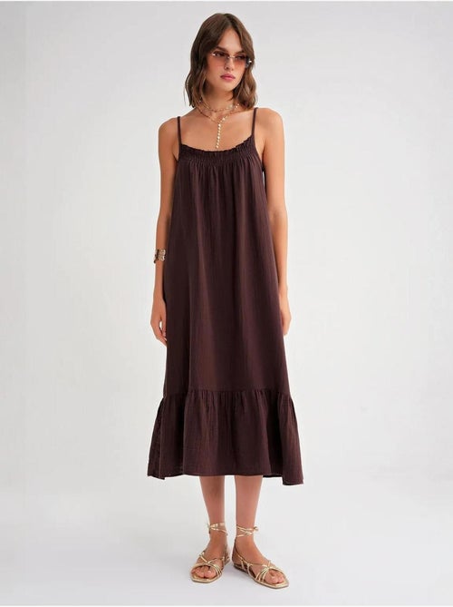 Vestido midi de algodón con detalle de volantes mixray - Kiabi Vestido midi de algodón con detalle de volantes mixray - Kiabi