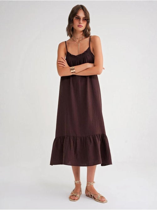 Vestido midi de algodón con detalle de volantes mixray - Kiabi Vestido midi de algodón con detalle de volantes mixray - Kiabi